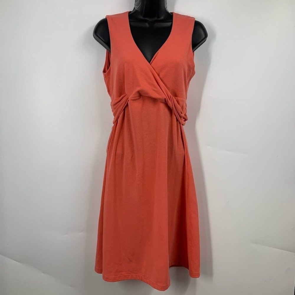 Prana Women's Faux Twist Front Jersey Dress in Coral Pink Size M